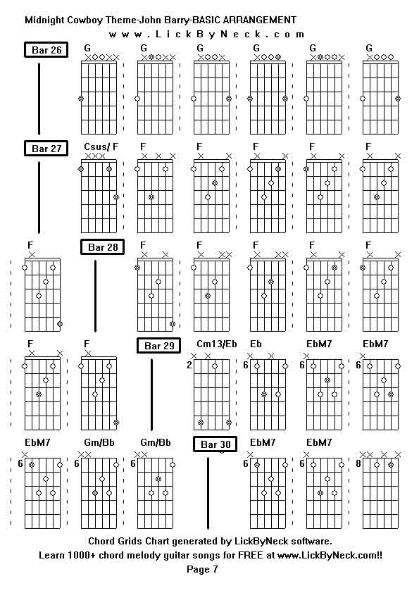 Chord Grids Chart of chord melody fingerstyle guitar song-Midnight Cowboy Theme-John Barry-BASIC ARRANGEMENT,generated by LickByNeck software.